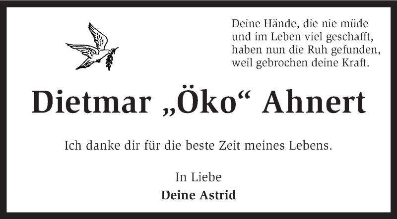  Traueranzeige für Dietmar | Ahnert vom 10.10.2015 aus KRZ