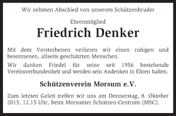 Traueranzeige von Friedrich Denker von KRZ