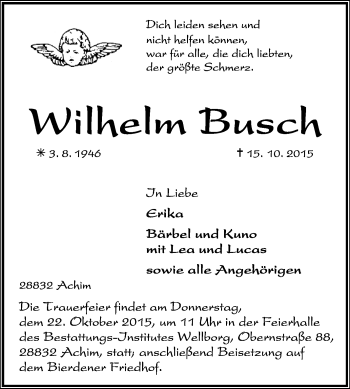 Traueranzeige von Wilhelm Busch von KRZ