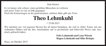 Traueranzeige von Theo Lehmkuhl von KRZ