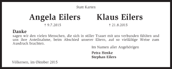 Traueranzeige von Angela und Klaus Eilers von KRZ