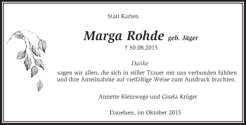 Traueranzeige von Marga Rohde von KRZ