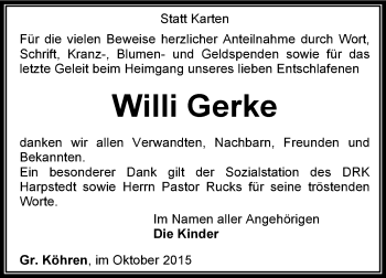 Traueranzeige von Willi Gerke von KRZ