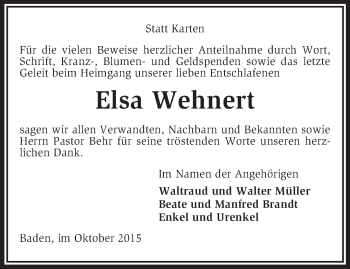 Traueranzeige von Elsa Wehnert von KRZ