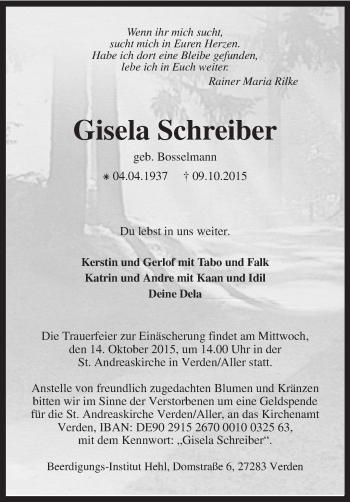 Traueranzeige von Gisela Schreiber von KRZ