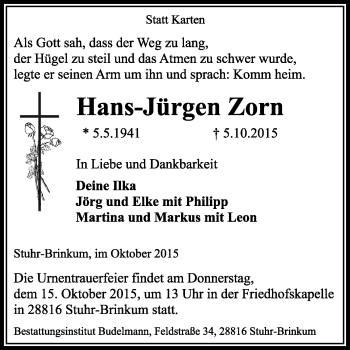 Traueranzeige von Hans-Jürgen Zorn von KRZ