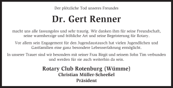 Traueranzeige von Gert Renner von KRZ