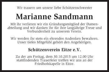 Traueranzeige von Marianne Sandmann von KRZ