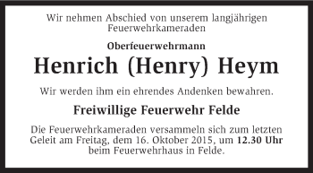 Traueranzeige von Henrich Heym von KRZ