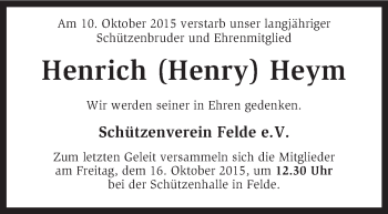 Traueranzeige von Henrich Heym von KRZ