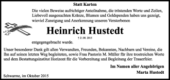 Traueranzeige von Heinrich Hustedt von KRZ