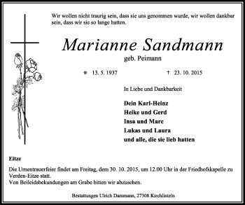 Traueranzeige von Marianne Sandmann von KRZ