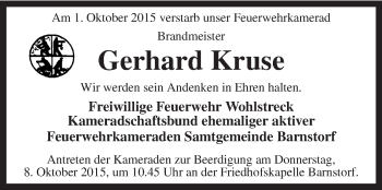 Traueranzeige von Gerhard Kruse von KRZ