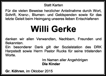 Traueranzeige von Willi Gerke von KRZ