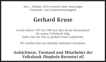 Traueranzeige von Gerhard Kruse von KRZ