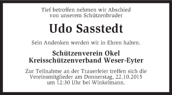 Traueranzeige von Udo Sasstedt von KRZ