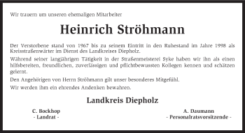 Traueranzeige von Heinrich Ströhmann von KRZ