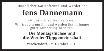 Traueranzeige von Jens Dannemann von KRZ