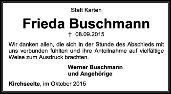 Traueranzeige von Frieda Buschmann von KRZ