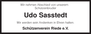 Traueranzeige von Udo Sasstedt von KRZ