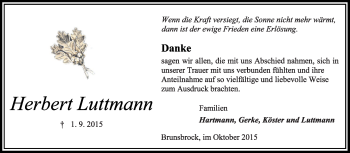 Traueranzeige von Herbert Luttmann von KRZ