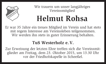 Traueranzeige von Helmut Rohsa von KRZ