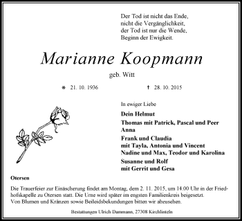 Traueranzeige von Marianne Koopmann von KRZ