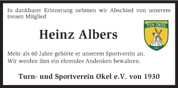 Traueranzeige von Heinz Albers von KRZ