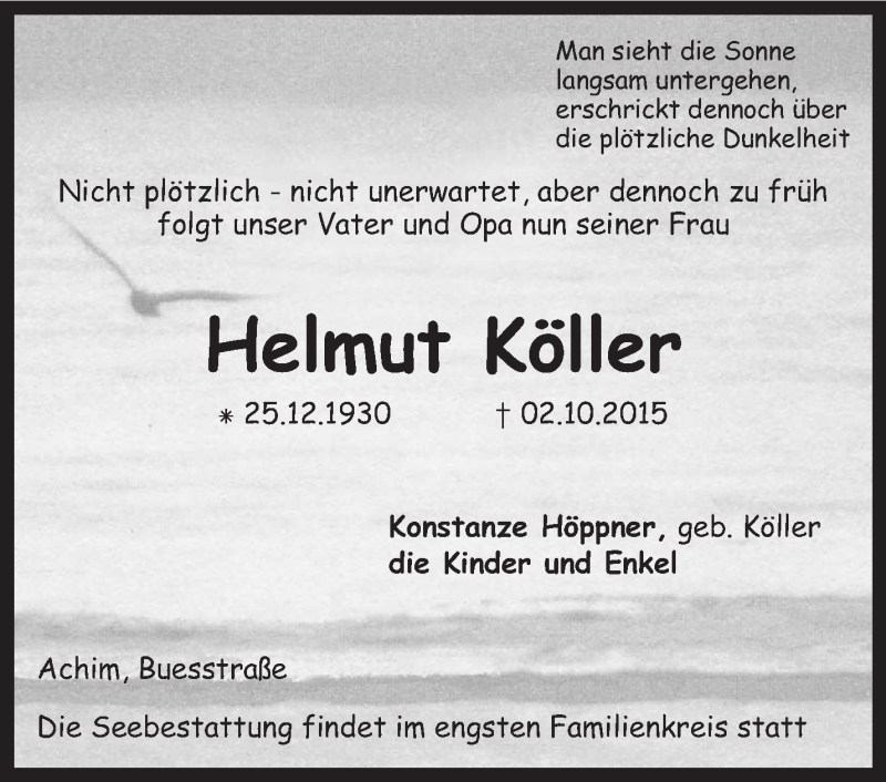 Traueranzeigen Von Helmut Köller | Trauer.kreiszeitung.de