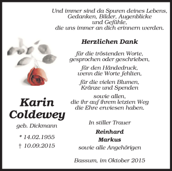 Traueranzeige von Karin Coldewey von KRZ