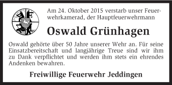 Traueranzeige von Oswald Grünhagen von KRZ