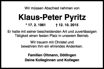 Traueranzeige von Klaus-Peter Pyritz von KRZ