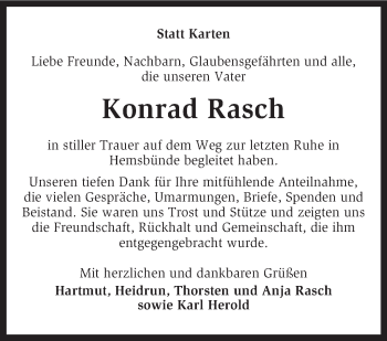 Traueranzeige von Konrad Rasch von KRZ