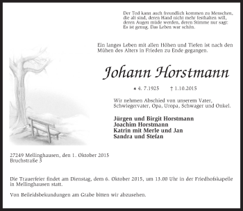 Traueranzeige von Johann Horstmann von KRZ