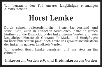 Traueranzeige von Horst Lemke von KRZ