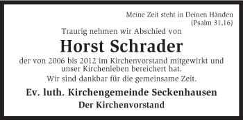 Traueranzeige von Horst Schrader von KRZ