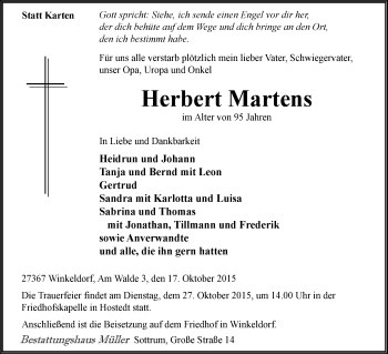 Traueranzeige von Herbert Martens von KRZ