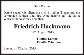 Traueranzeige von Friedrich Hackmann von KRZ