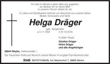 Traueranzeige von Helga Dräger von KRZ