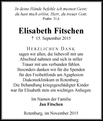 Traueranzeige von Elisabeth Fitschen von KRZ
