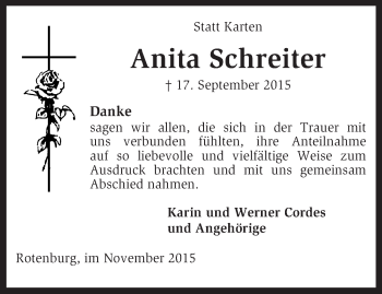 Traueranzeige von Anita Schreiter von KRZ