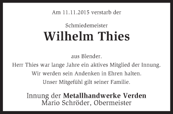 Traueranzeige von Wilhelm Thies von KRZ