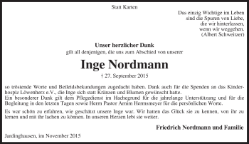 Traueranzeige von Inge Nordmann von KRZ