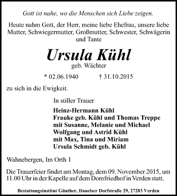 Traueranzeige von Ursula Kühl von KRZ