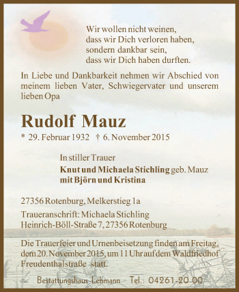 Traueranzeige von Rudolf Mauz von KRZ