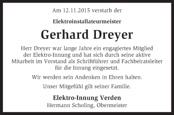 Traueranzeige von Gerhard Dreyer von KRZ