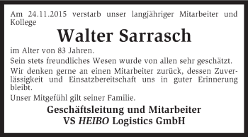 Traueranzeige von Walter Sarrasch von KRZ