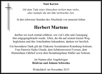 Traueranzeige von Herbert Martens von KRZ