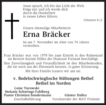 Traueranzeige von Erna Bräcker von KRZ