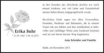 Traueranzeige von Erika Suhr von KRZ